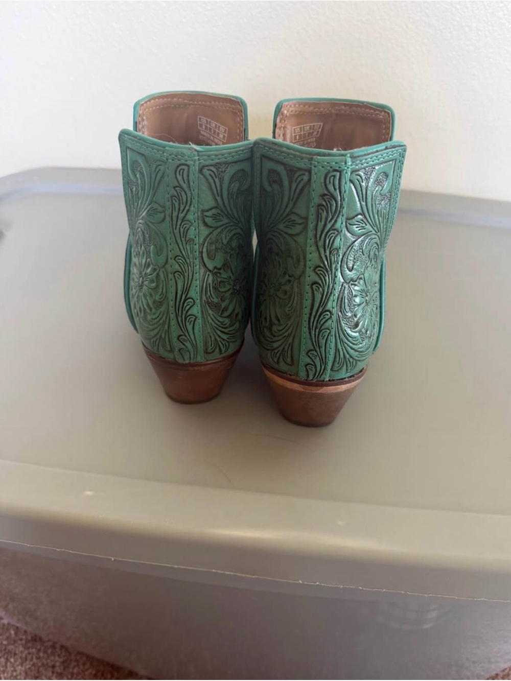 Women's Floral Tooled Leather Ankle Boots - Picture 3 of 4